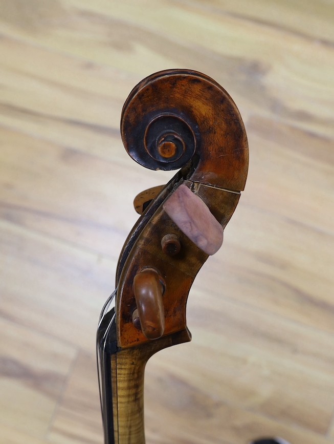 An early 19th century cello, possibly English, length of back 29 inches, cased